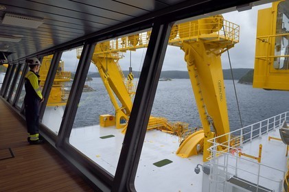 Norway, Ostfold County, Halden, Nexans Aurora cable-laying vessel, dedicated cable operation center at the rear of the vessel