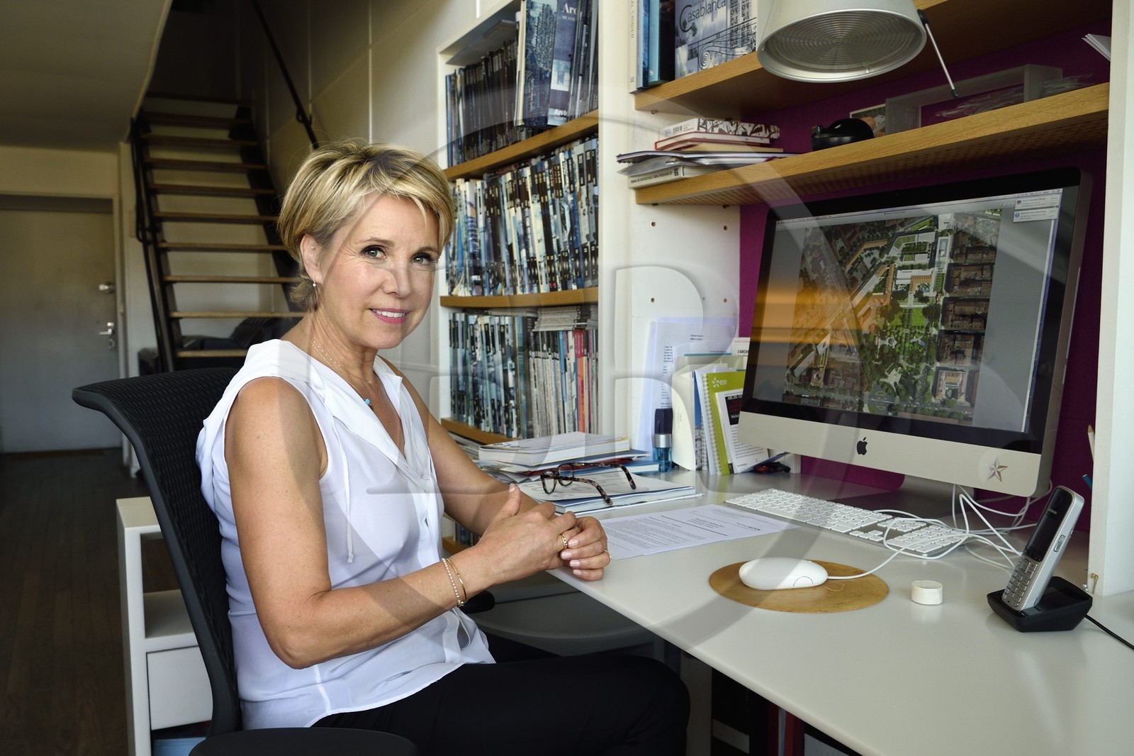France, Bouches du Rhone, Marseille, the architect Corinne Vezzoni at his office in the Cite Radieuse of Le Corbusier