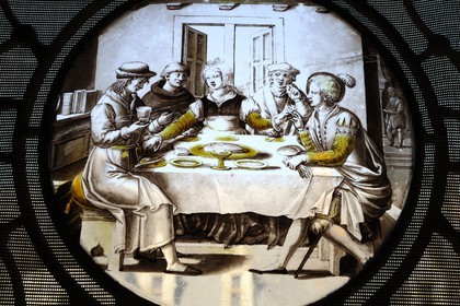 France, Loir et Cher, Loire Valley, listed as World Heritage by UNESCO, Chaumont sur Loire castle, medallion stained glass window