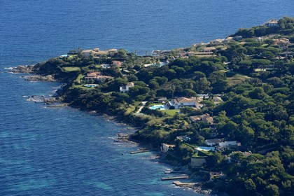 France, Var, the Golfe of Saint Tropez, Saint-Tropez, the pointe de la rabiou (aerial view)