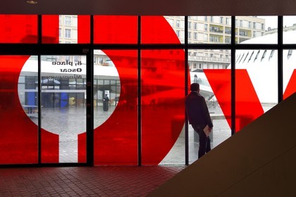France, Seine Maritime, Le Havre, Downtown rebuilt by Auguste Perret listed as World Heritage by UNESCO, the little volcano artwork by architect Oscar Niemeyer, library and media library