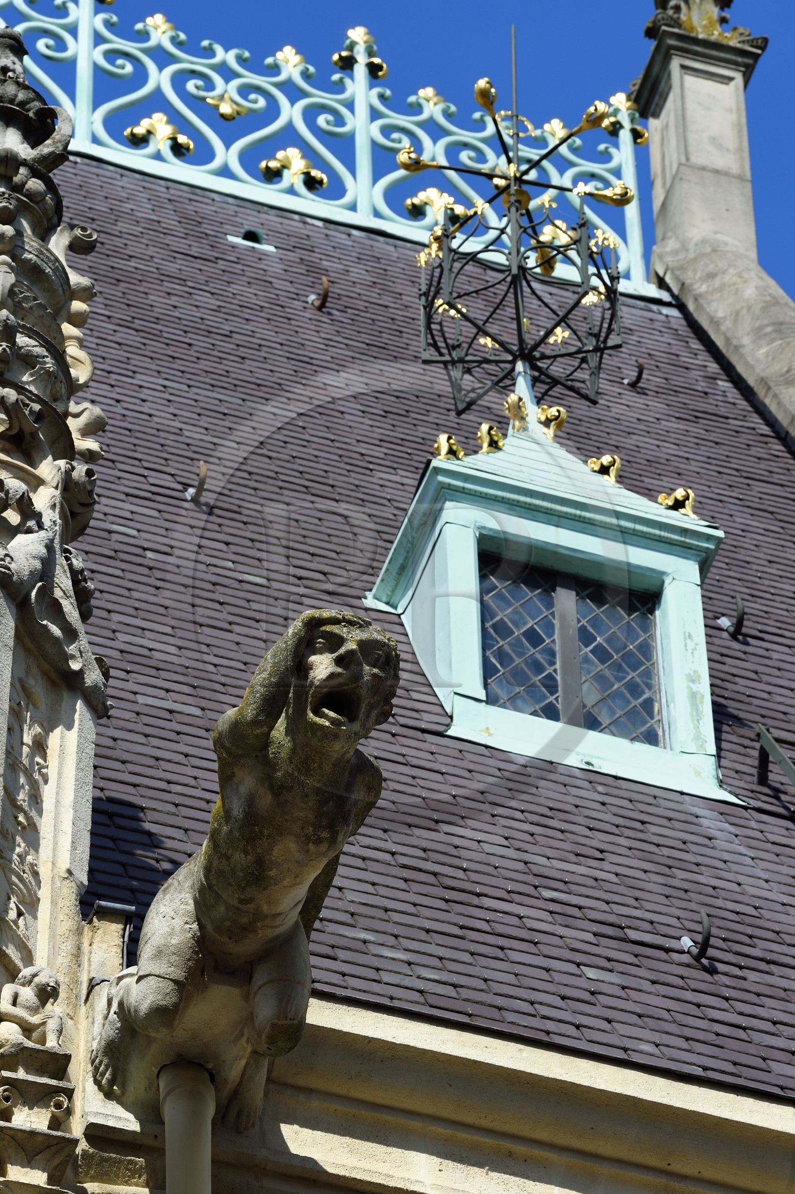 France, Meurthe-et-Moselle, Nancy, Palais Ducal (the Duke of Lorraine's Palace) houses the Historical Museum of Lorraine, gargoyle of a man screaming
