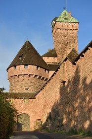 France, Bas Rhin, Orschwiller, Alsace Wine Road, Haut Koenigsbourg Castle, dungeon seen from the East with the south tower and small bastion