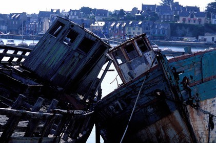 France, Finistere, remains of trawlers in Camaret