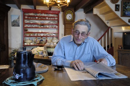 France, Manche, Cotentin, Cap de la Hague, Auderville, the farmer Paul Bedel at home