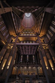 France, Seine-Maritime (76), Le Havre, Centre-ville reconstruit du Havre par Auguste Perret classé Patrimoine Mondial de l'UNESCO, Eglise Saint-Joseph, la tour-clocher vue de la nef