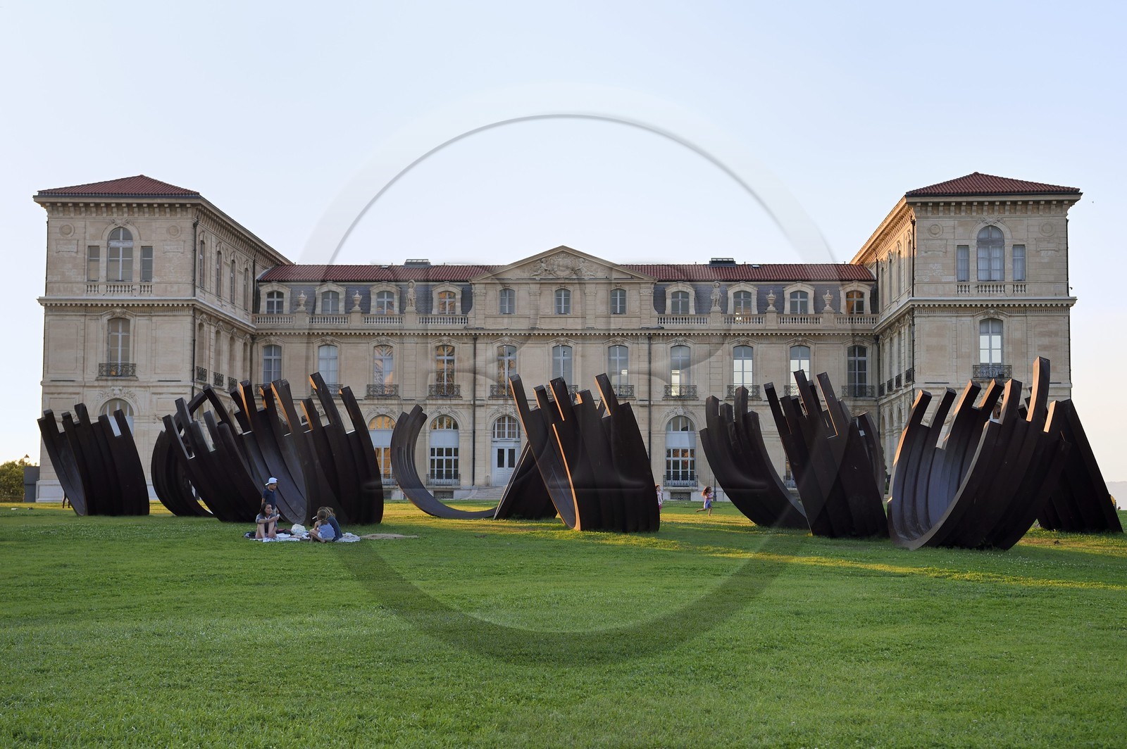 France, Bouches du Rhone, Marseille, Pharo district, entrance of the Vieux Port, palais du Pharo and sculptures the Disorder of the artist Bernar Venet