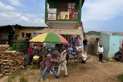 Gabon, Libreville, general store and hairdresser on the Route National 1 (state highway)