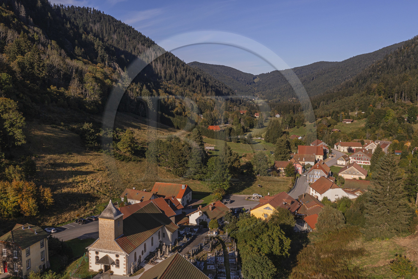 France, Vosges, Le Valtin, village in the upper valley of the Meurthe (aerial view)