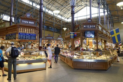 Suède, Stockholm, marché couvert de Östermalm (Saluhall)