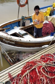 France, Var, Iles d'Hyeres, Parc National de Port Cros (National park of Port Cros), Porquerolles island, Fisherman's Wharf in the village port, the fisherman Pierre Pironneau