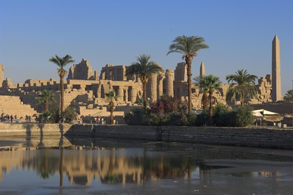 Egypt, Upper Egypt, Nile Valley, Luxor, Karnak Temple listed as World Heritage by UNESCO, the sacred lac and the obelisks of Tuthmosis I and Hatshepsut
