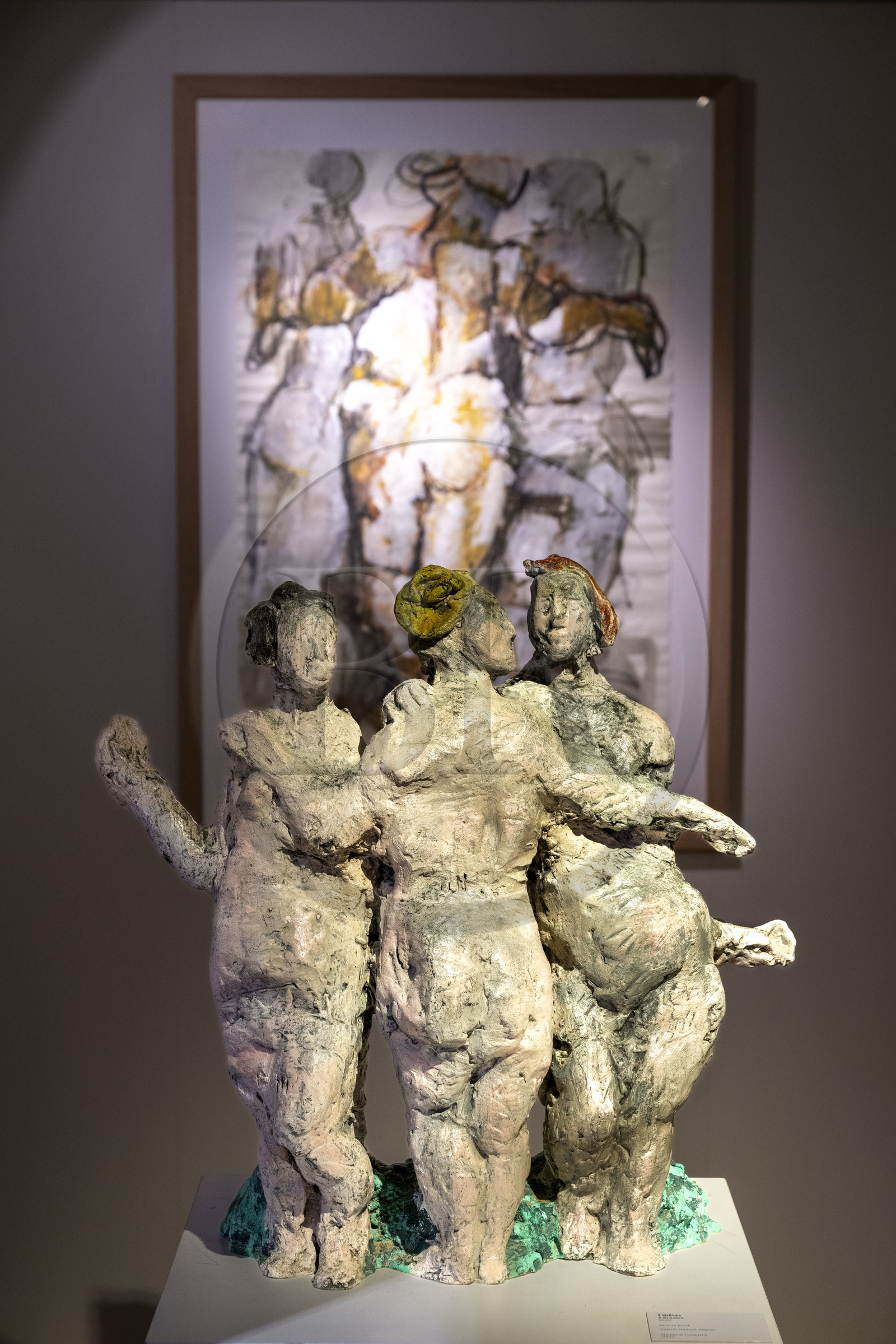 France, Paris (75), Musée Maillol, Les 3 Grâces (3 Grazien) 2000, bronze peint de l'artiste Markus Lüpertz