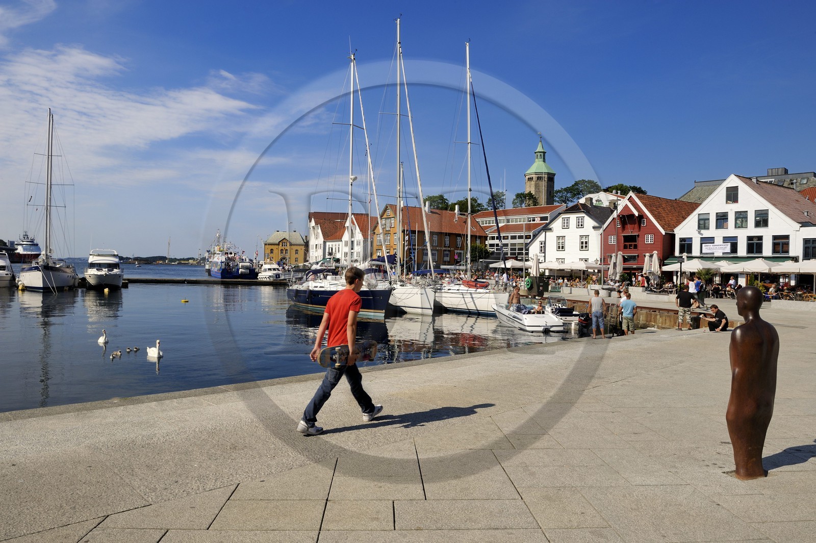 Norway, Rogaland County, Stavanger, Brocken Column by Antony Gormley in the old harbour (Vagen)