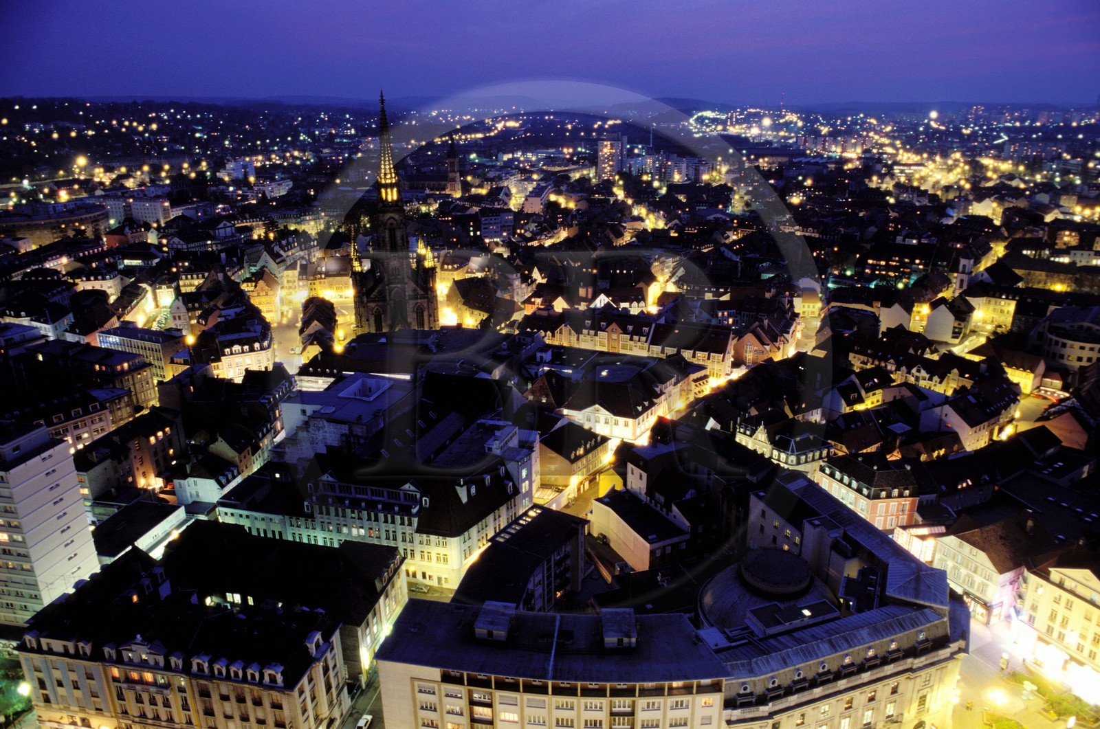 France, Haut Rhin, Mulhouse city at nightfall
