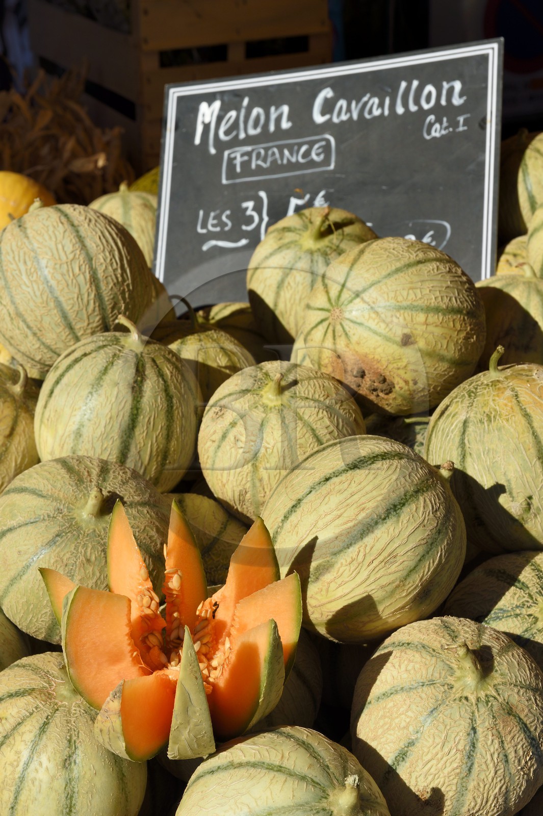 France, Var, the Dracenie, Les Arcs-sur-Argens, Cavaillon melons on the market