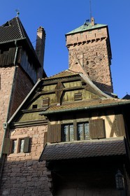 France, Bas Rhin, Orschwiller, Alsace Wine Road, Haut Koenigsbourg Castle, the lower court overlooked by the dungeon