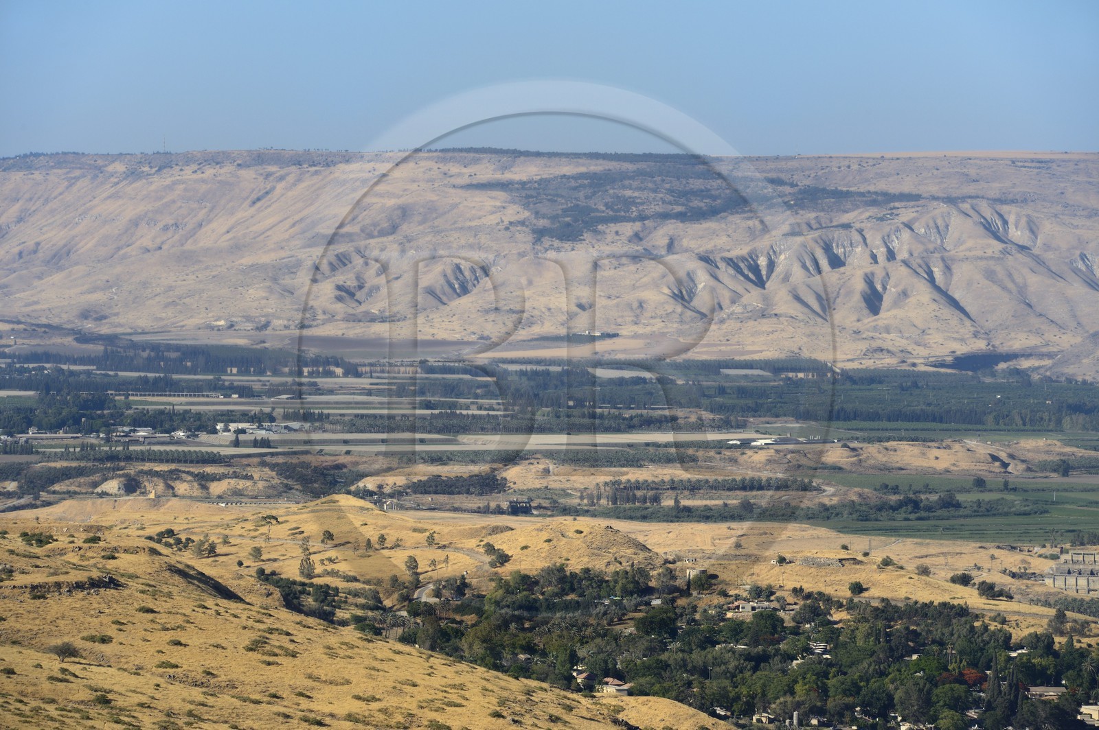 Israel, district Nord, Basse Galilée, la vallée du Jourdain et les montagne de Jordanie en arrière plan