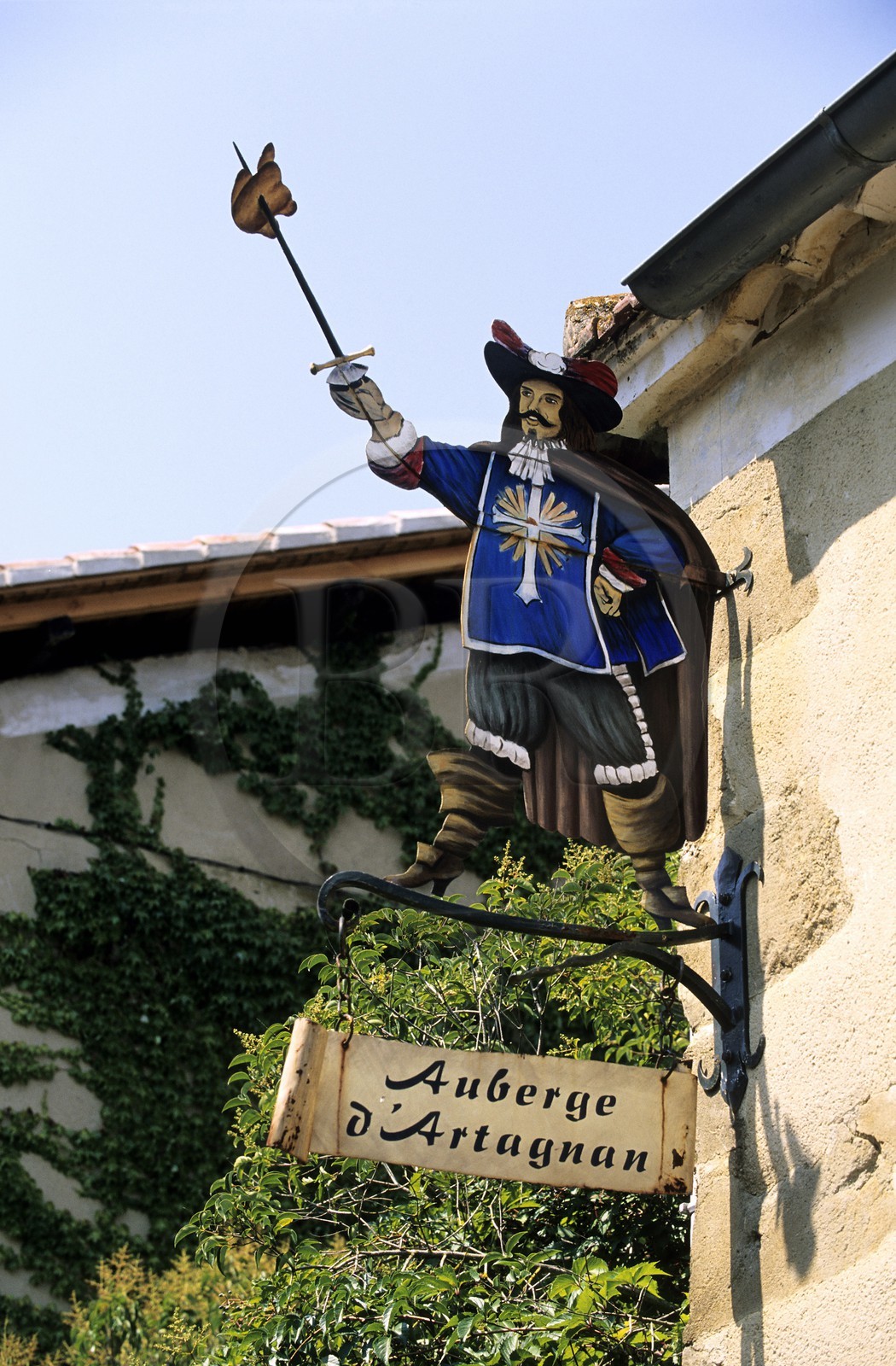 France, Gers, inn sign in Lupiac, d'Artagnan birthplace