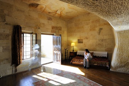 Turquie, Anatolie Centrale, province de Nevsehir, Cappadoce classée Patrimoine Mondial de l'UNESCO, Ürgüp, hôtel de luxe Yunak Evleri dans les anciennes maisons troglodytiques