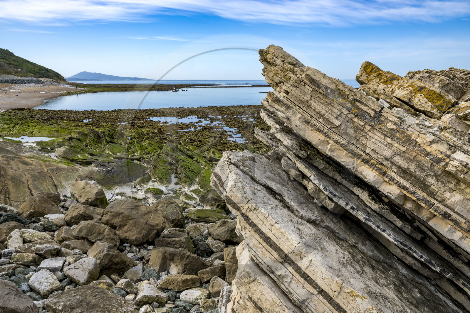 France, Pyrenees Atlantiques, Basque Country coast, Guéthary, the rocky coast, flysch rock