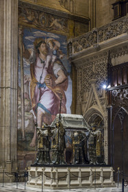 Espagne, Andalousie, Séville, la cathédrale, classé Patrimoine Mondial de l'UNESCO, mausolé de Christophe Colomb (mausoleo de Colon)