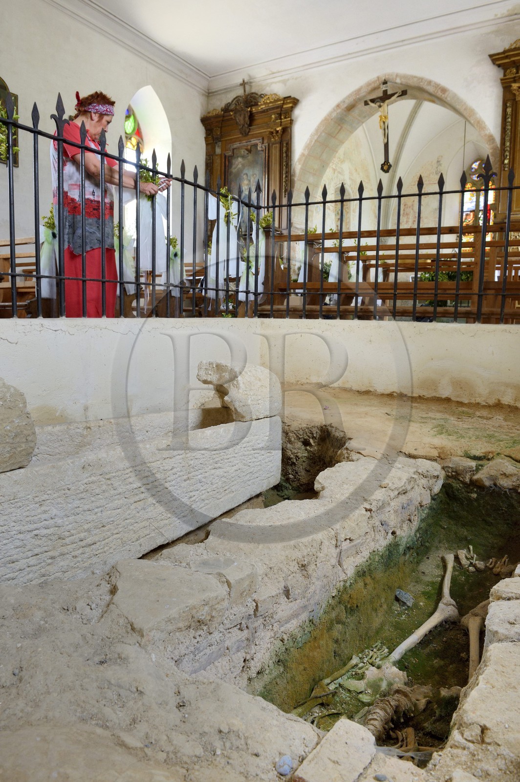 France, Haut Rhin, Sundgau, Oltingue, Saint-Martin-des-Champs church, tombs and sarcophagi from the 8th century