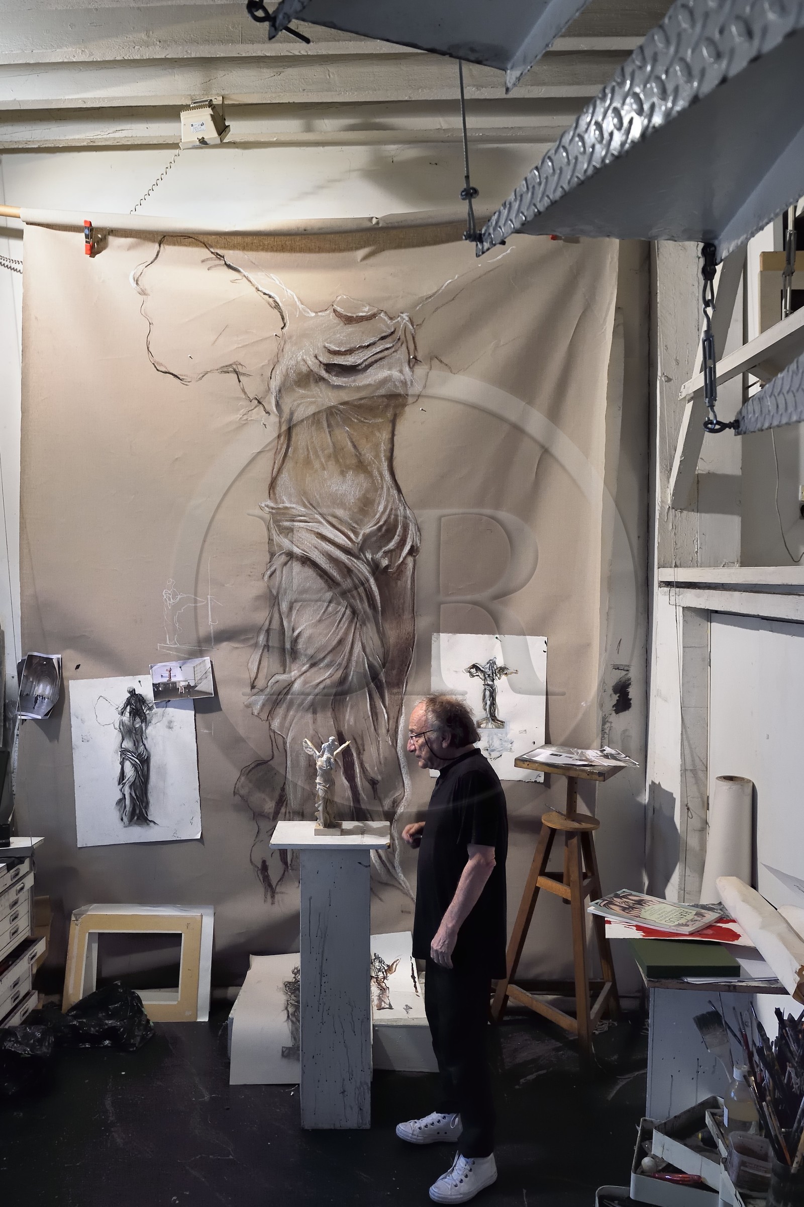 France, Ivry sur Seine, the artist Ernest Pignon-Ernest in his studio