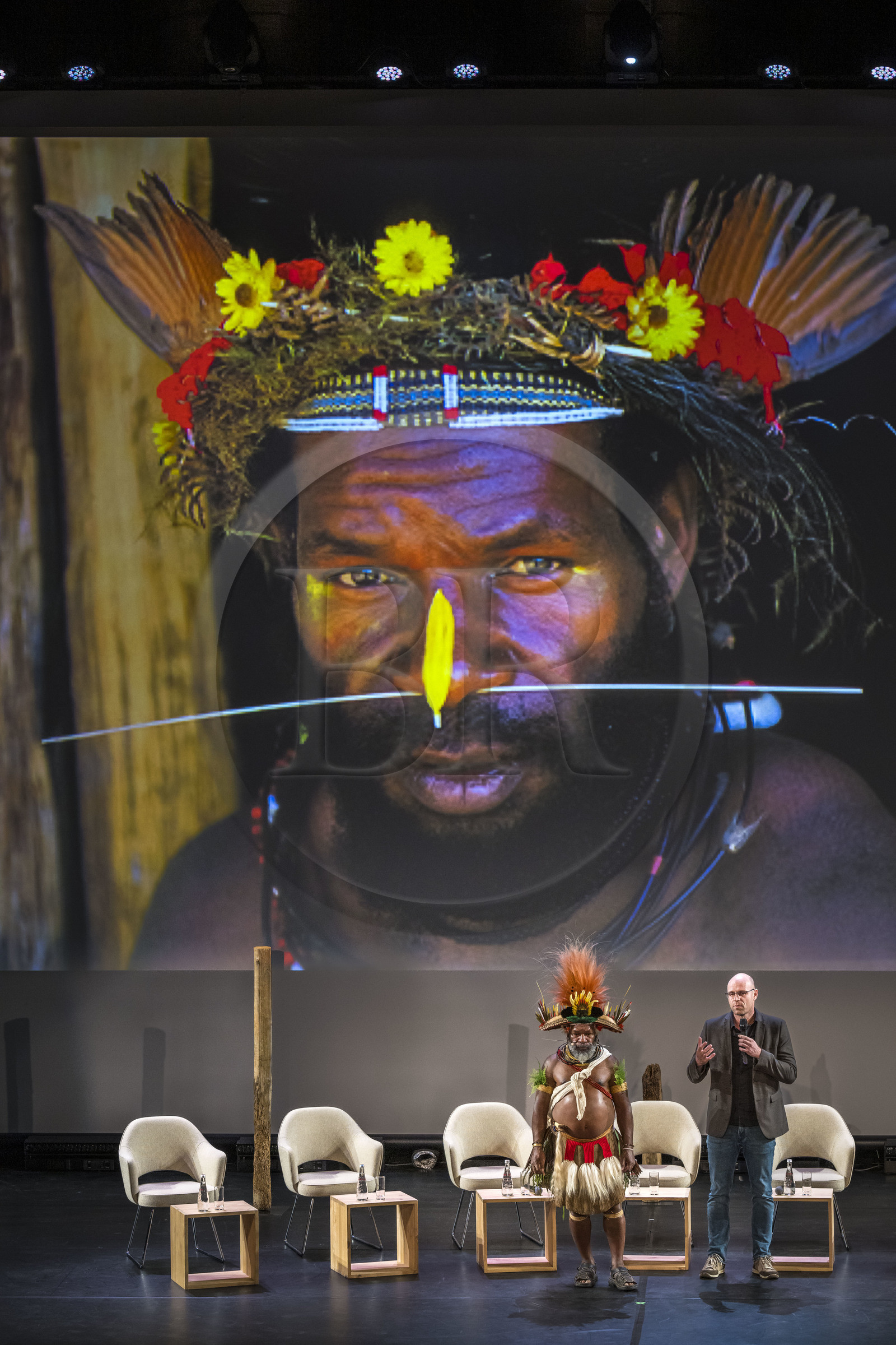 France, Paris, UNESCO Headquarters, conference at Earth University on November 25, 2022, Papuan Chief Mundiya Kepanga