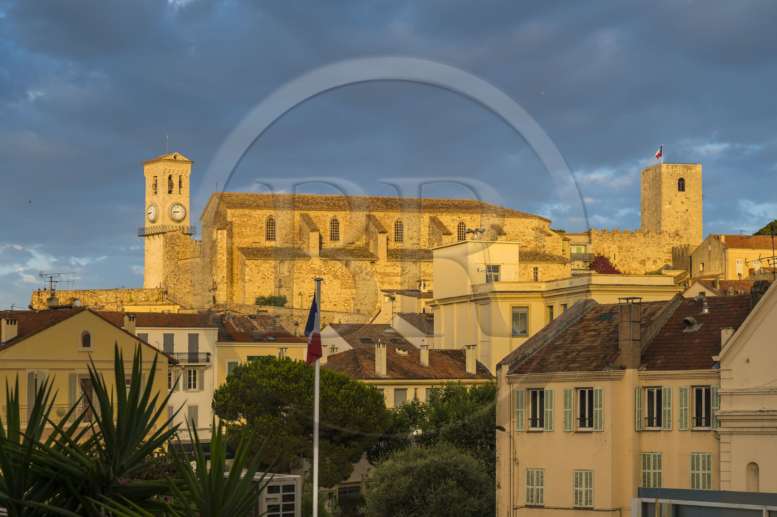 France, Alpes-Maritimes (06), Cannes, la vieille ville dans le quartier Le Suquet, à son sommet la Tour du Suquet et le clocher de l'église Notre-Dame-de-l'Espérance