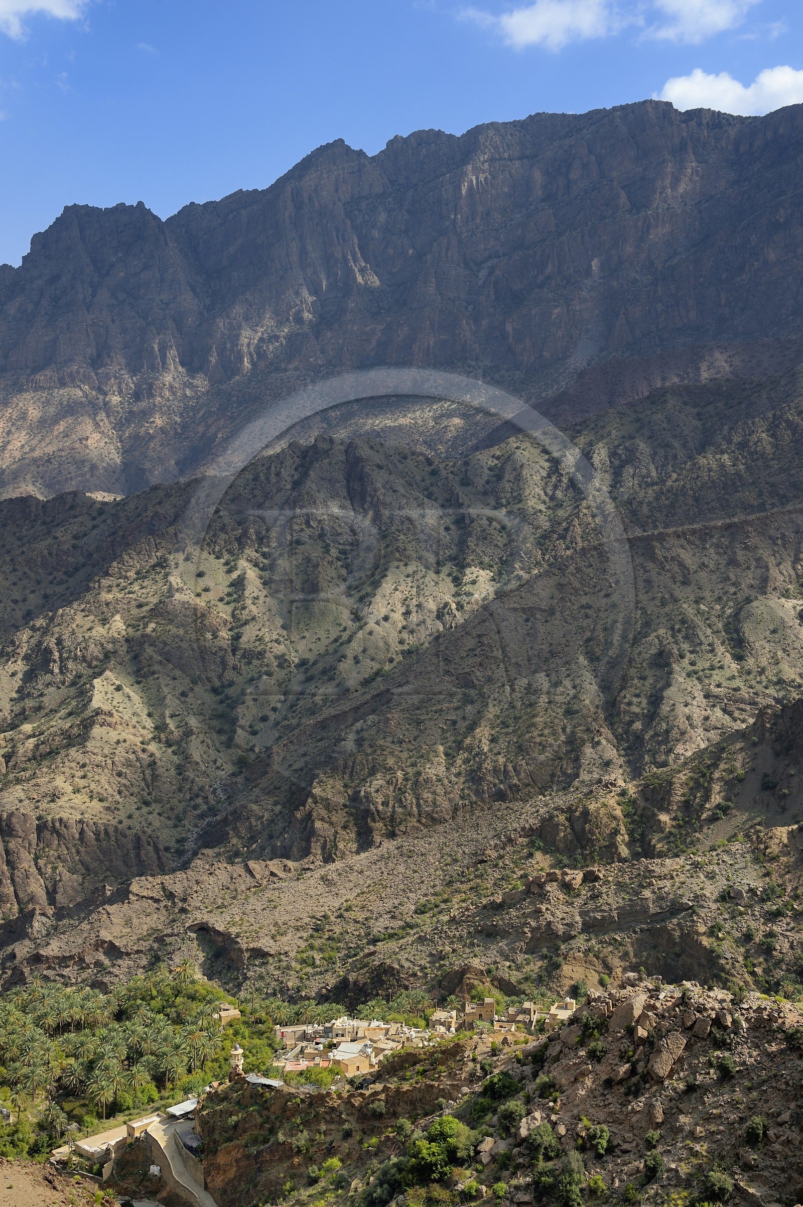 Sultanat d'Oman, Gouvernorat d'Al-Batina du Sud, Hajar occidental, Wadi Mistall, village de Al Qawrah