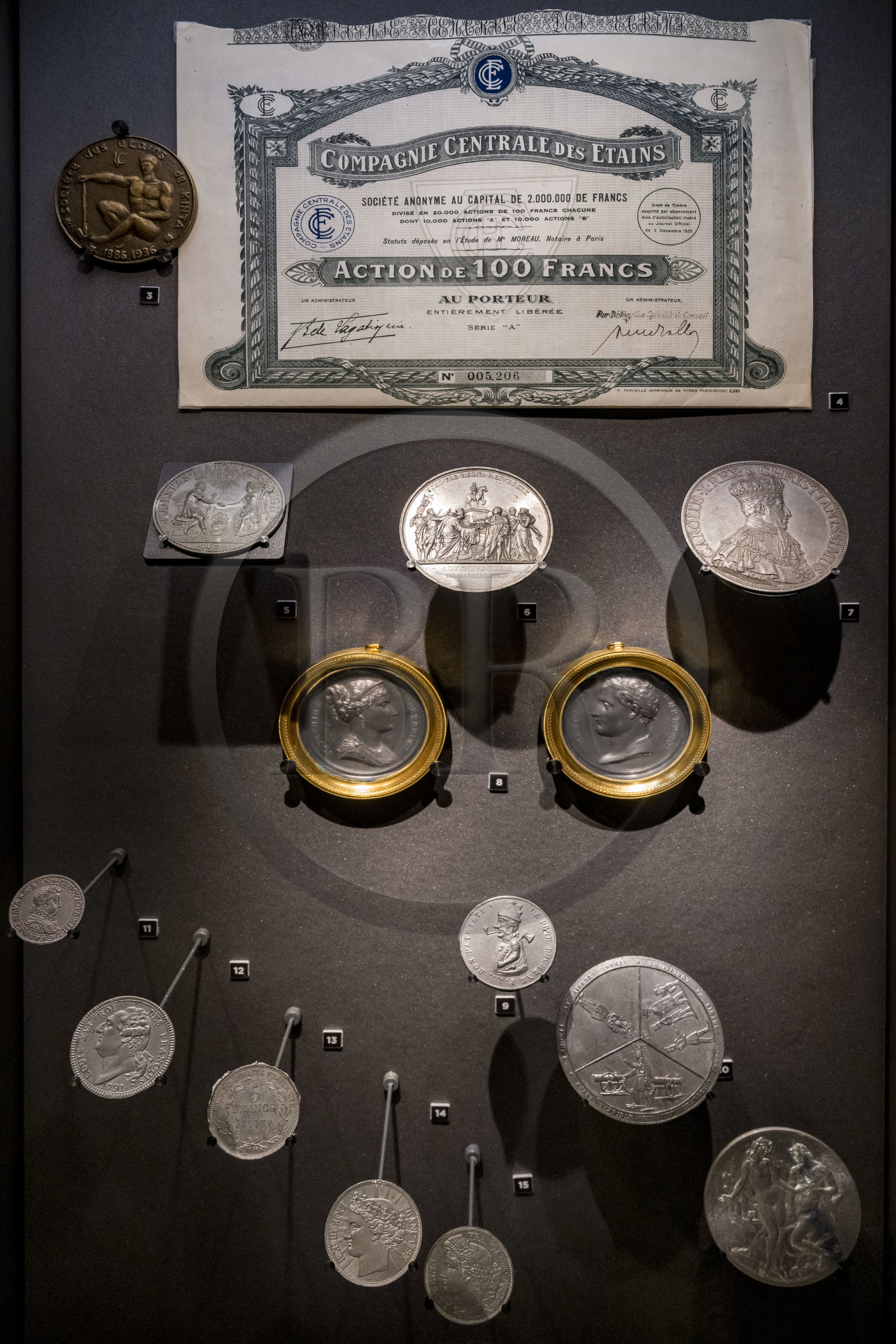 France, Paris, the Monnaie de Paris (Paris Mint) Museum, showcase dedicated to tin and its coins