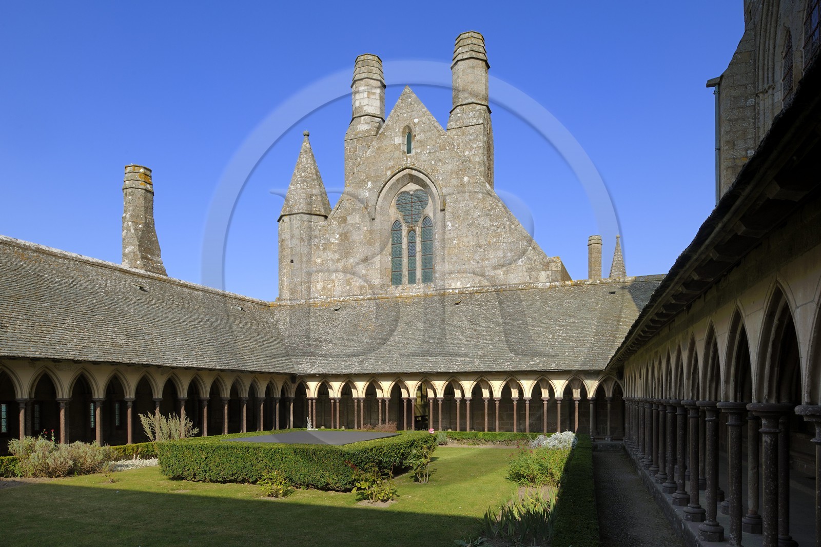 France, Manche, the abbey of Mont Saint Michel, listed as World Heritage by UNESCO, buildings of the Wonder (La Merveille), the cloister