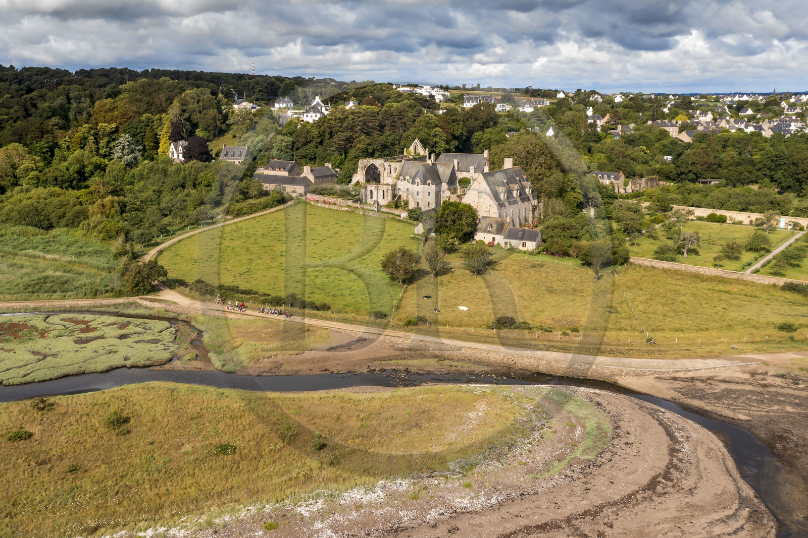 France, Cotes d'Armor, Paimpol, the 13th century Beauport Abbey  (aerial view)
