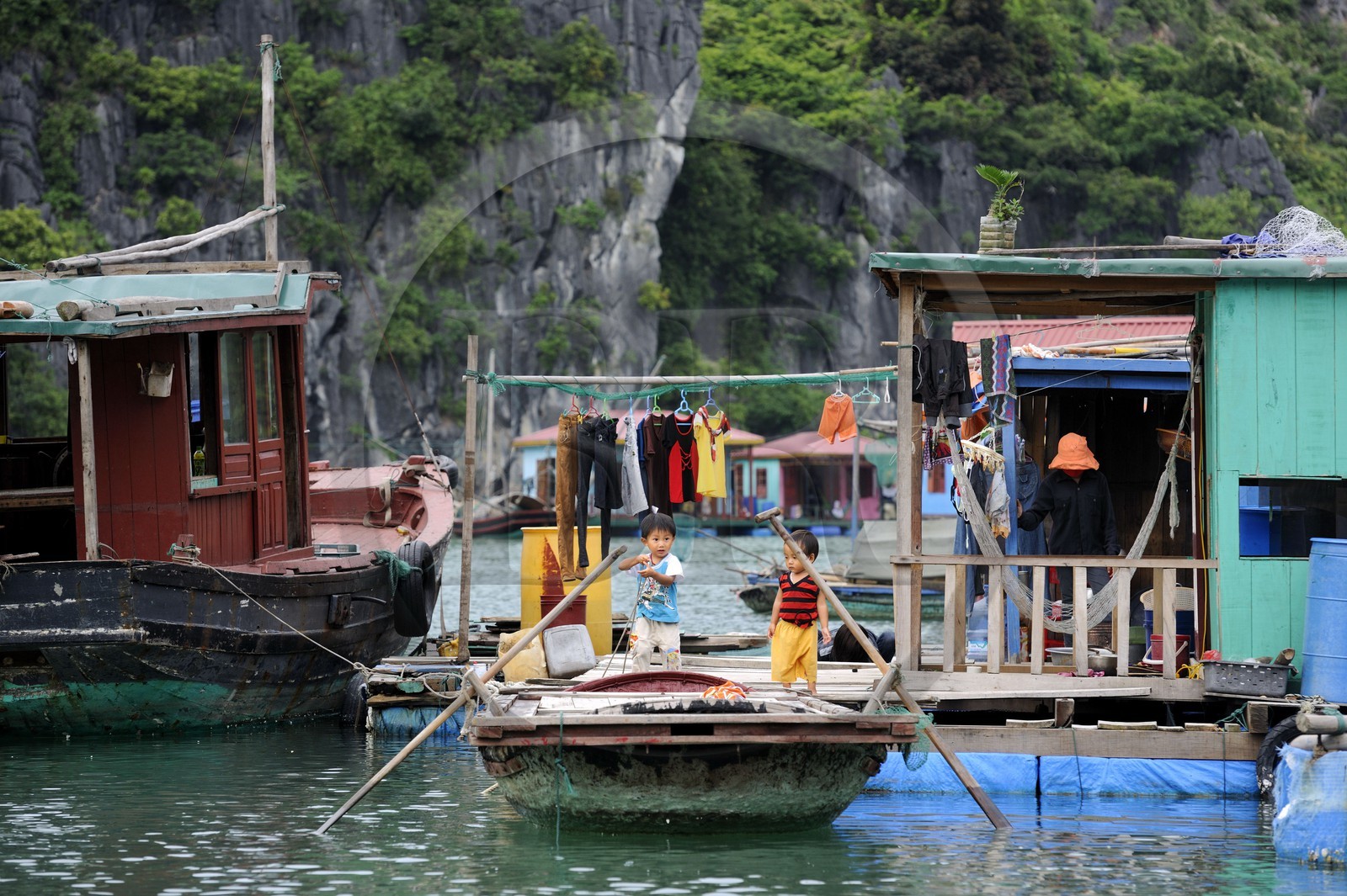 Vietnam, province de Quang Ninh, la Baie d'Halong classée Patrimoine Mondial de l'UNESCO, village flottant de pêcheurs de Vong Vieng