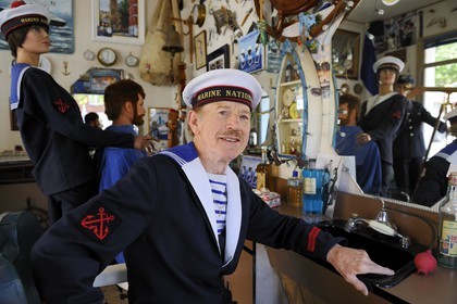 France, Seine Maritime, Le Havre, Downtown rebuilt by Auguste Perret listed as World Heritage by UNESCO, the very special Salon des Navigateurs, the hairdresser Daniel Lecompte