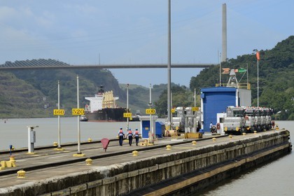 Panama, Panama Canal, Pedro Miguel locks, Panamax cargo passing the lock