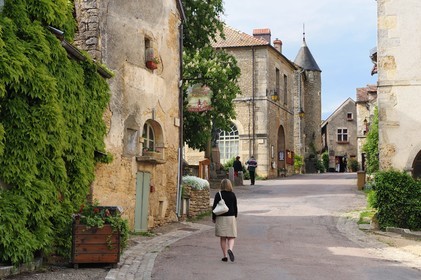France, Cote d'Or, Chateauneuf en Auxois, labelled Les Plus Beaux Villages de France (The Most Beautiful Villages of France), the  village main street