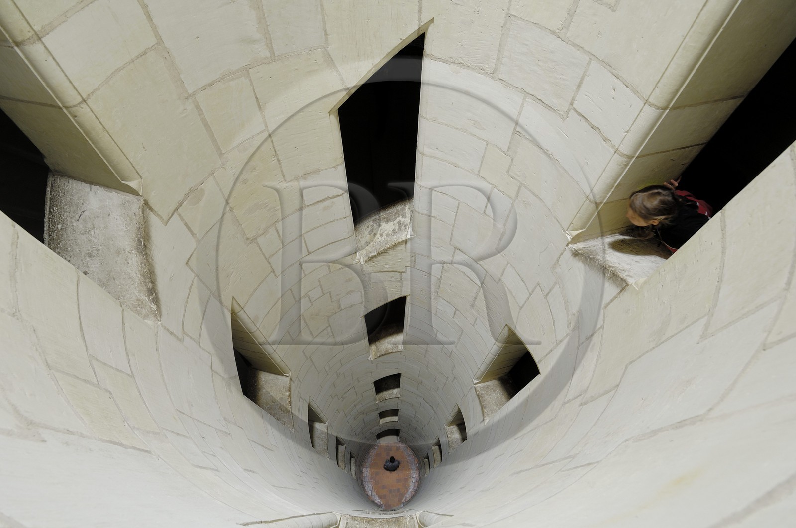 France, Loir et Cher (41), Vallée de la Loire classée Patrimoine Mondial de l' UNESCO, château de Chambord, intérieur du puit central de l' escalier à double révolution attribué à Léonard de Vinci