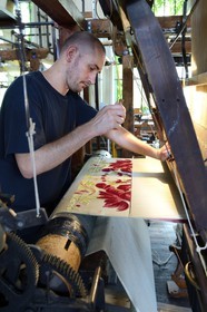 France, Rhone, Lyon, La Croix Rousse District, Silk manufacturer Prelle, silk loom developed by Joseph Marie Jacquard called Jacquard loom, the canut (lyonnais silk worker) Sebastien