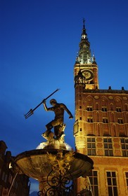 Poland, Eastern Pomerania, Gdansk, the Neptune god in front of the town hall on the Length-Market Square, located in the main borough