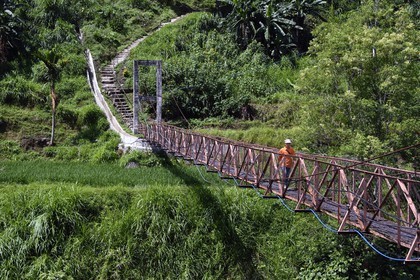 Philippines, province d'Ifugao, ville de Banaue, pont suspendu à la sortie de la ville