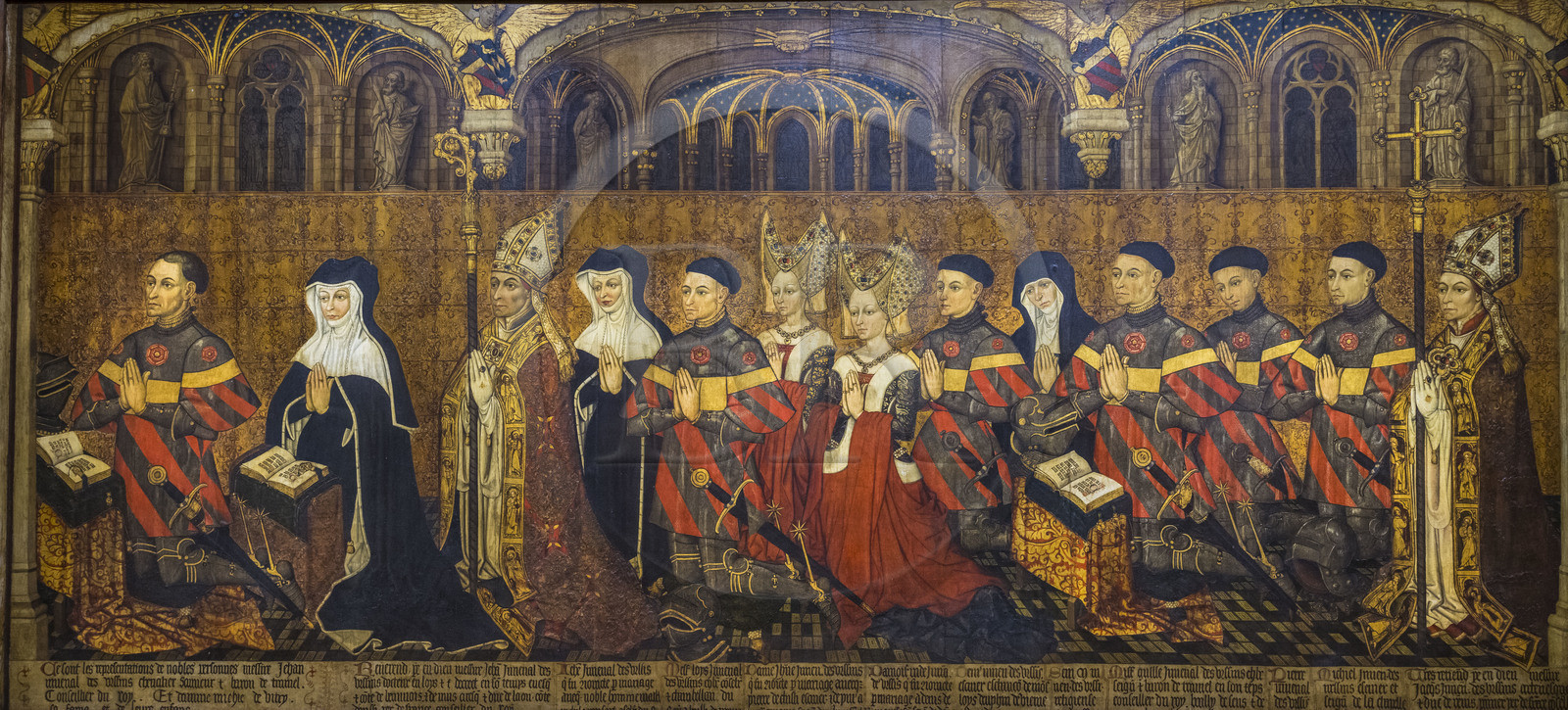 France, Paris (75), Musée de Cluny - Musée national du Moyen-Age, la famille Jouvenel des Ursins en prière peinture sur bois vers 1450 provenant de la chapelle Saint-Guillaume à Notre-Dame