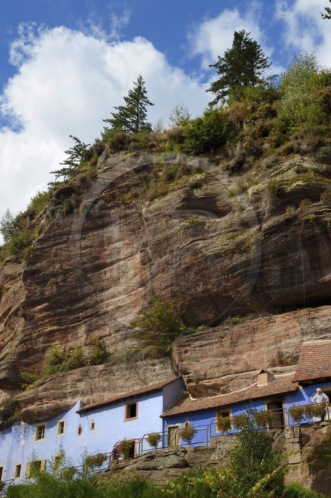 France, Bas-Rhin, parc regional des Vosges du nord (Northern Vosges Regional Natural Park), Eschbourg, Maisons des Rochers (Rocks houses) of Graufthal, semi-troglodytic houses of the 18th century and inhabited until 1958