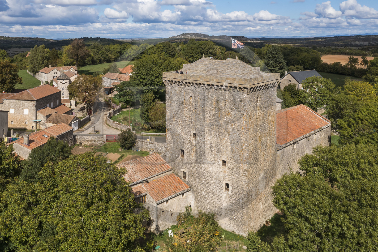 France, Aveyron, Grands Causses regional natural park, Tower of Viala-du-Pas-de-Jaux, fortified attic tower of the Hospitallers of the Order of Saint John of Jerusalem built around 1430 on land that belonged to the Templars