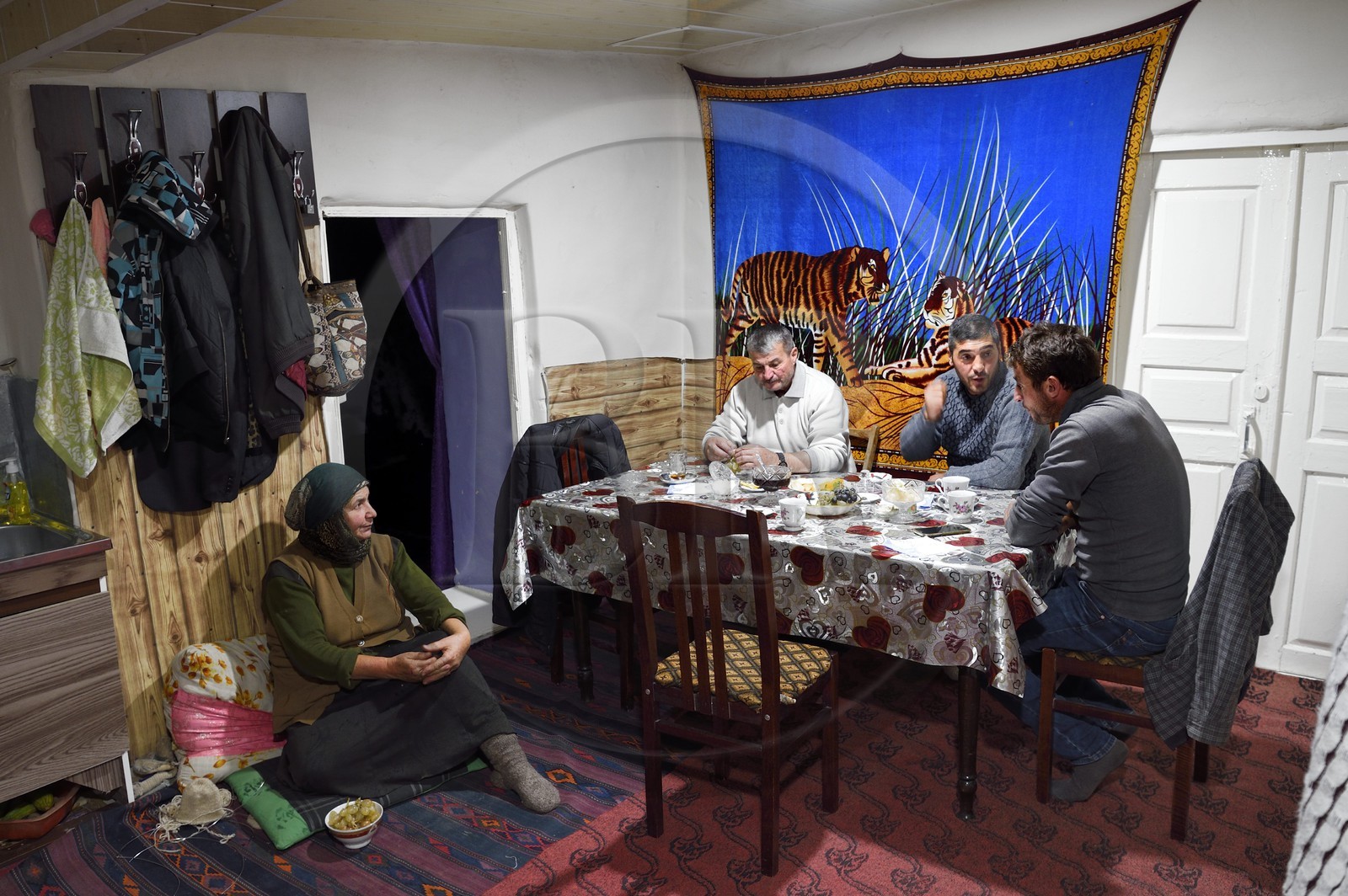 Azerbaïdjan, région de Quba (Guba), chaine de montagne du Grand Caucase, village de Giriz, la famille Mehdiyev dans sa cuisine