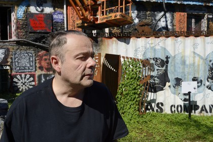 France, Rhone, Saint-Romain-au-Mont-d'Or, the Abode of Chaos (la Demeure du Chaos), the artwork is based around the endless transformation of the artist Thierry Ehrmann's 17th century home into a replica war zone at the image of this world, portrait of Thierry Ehrmann also CEO and founder of Artprice and the Server group