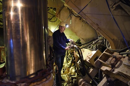 France, Moselle (57), Petite-Rosselle, le musée du carreau Wendel, reconstitution du fond de la mine, chantiers d’exploitation en plateures (inclinaison de moins de 20°), pile bouclier du soutènement marchant