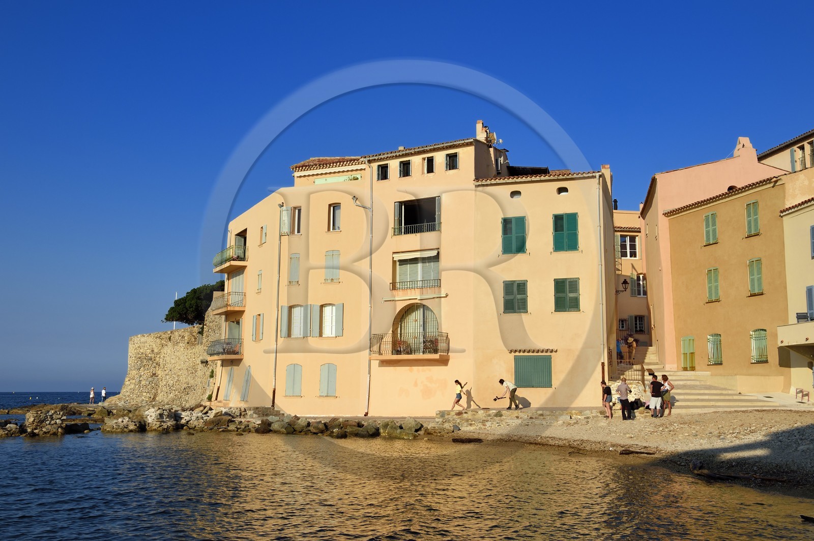 France, Var, Saint-Tropez, Plage de la Glaye Beach and Tour Vieille of the 15th century