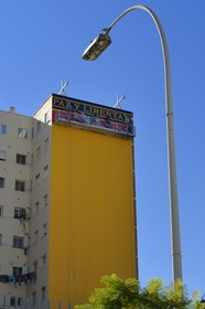 Spain, Andalusia, Malaga, Soho district, barrio de las Artes (Arts District), Maus street art, creation of a mural by Obey Giant directed by Frank Shepard Fairey